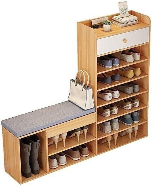 Multi-Level Entryway Shoe Organizer with Padded Bench