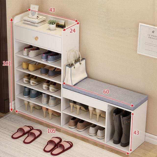 Multi-Level Entryway Shoe Organizer with Padded Bench
