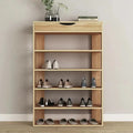 Modern Minimalist Wooden Shoe Rack with Top Drawer & Open Shelves