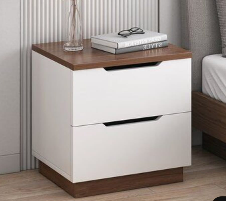 Dual-Tone Bedside Table (White & Walnut) – Sleek Bedroom Storage Organizer