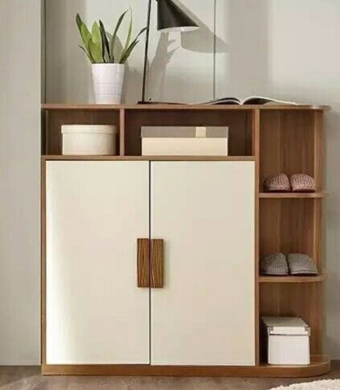 Modern Entryway Shoe Cabinet with Side Display Shelves