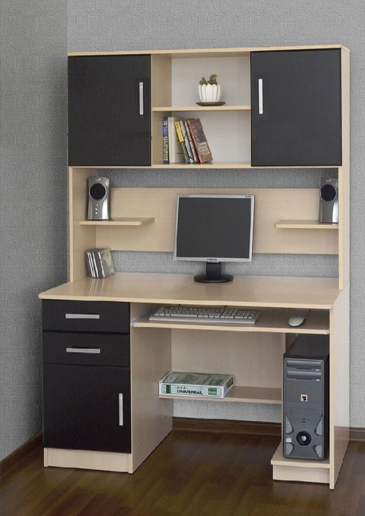 Integrated Home Office Computer Desk with Overhead Storage